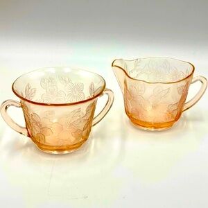 MacBeth Evans “Dogwood Pink” Pressed Depression Glass Creamer & Open-Sugar Bowl